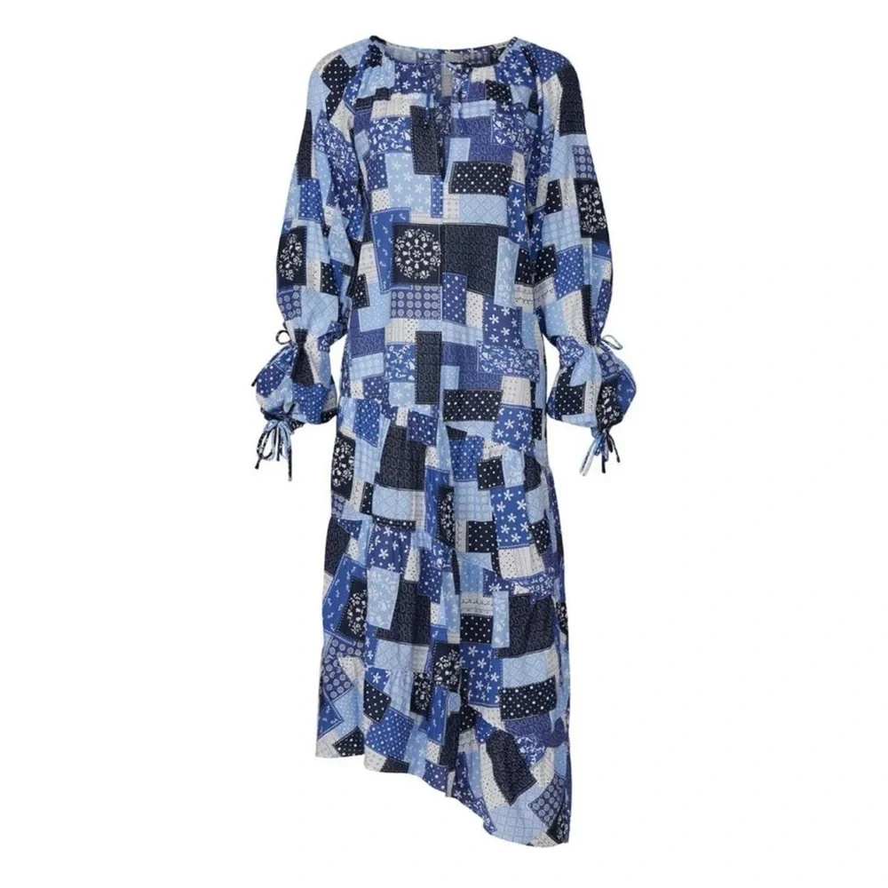Malene Birger Amily Printed Patchwork Blue Midi Dress - Picture 3 of 14